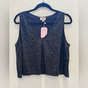 NWT black sequin v-neck sleeveless shell top from She She Boutique